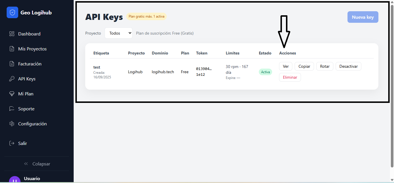 Ejemplo de la API GeoLogi
